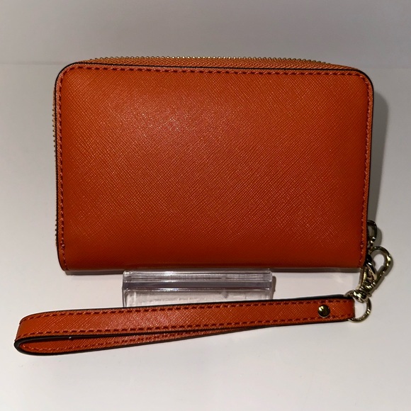 Michael Kors EUC Orange Saffiano Leather Jet Set Wallet with Wrist Strap - Picture 4 of 15